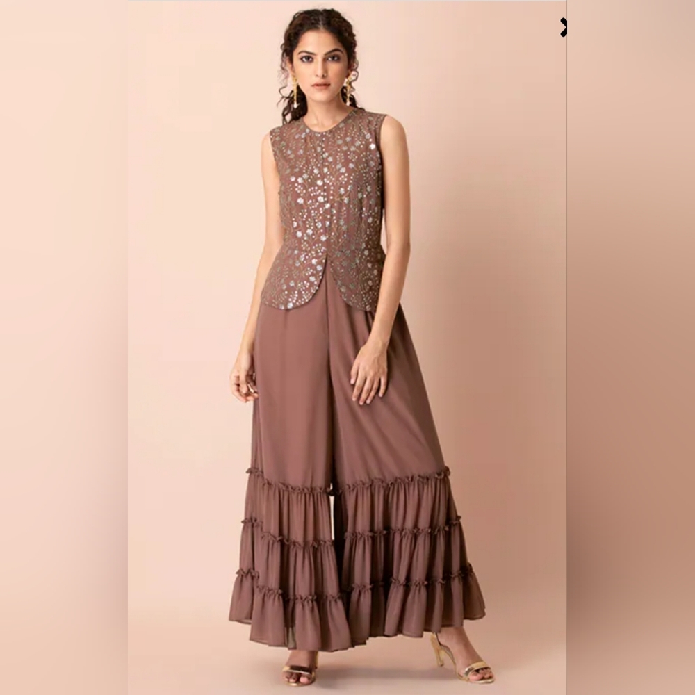 Indian Fusion Dusty Pink Peplum Tiered Jumpsuit